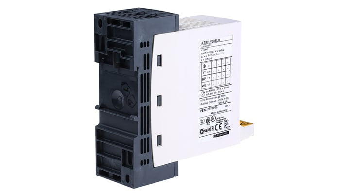 Avviatore soft-start Schneider Electric ATS01N206LU per motori trifase, potenza 1,1 kW, dimensioni 130,7 x 45 x 145 mm.