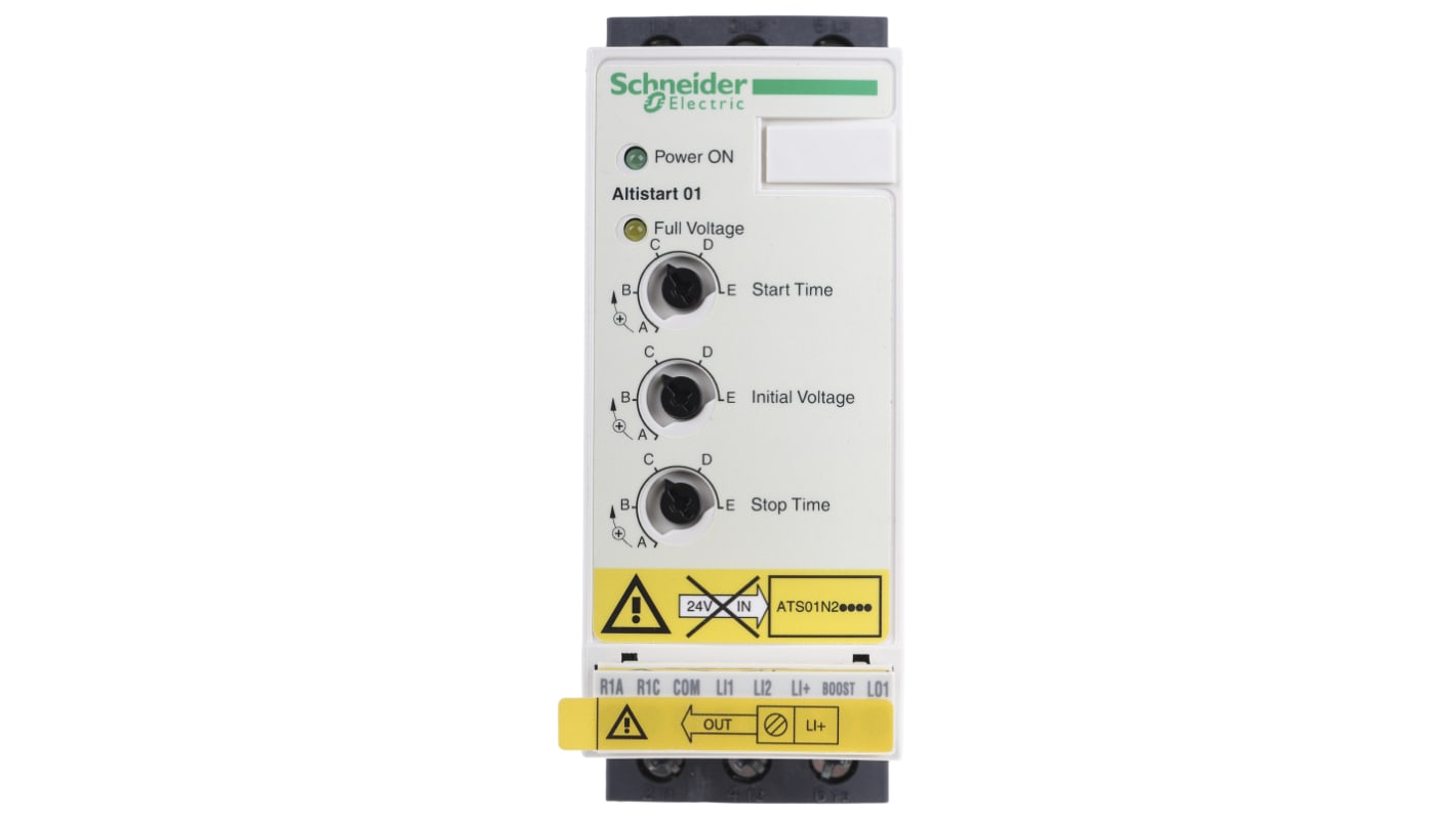 Schneider Electric ATS01N212QN Soft Starter 3 fasi, 5,5 kW, 415 V c.a., IP20. Avviatore graduale per motori asincroni. Ideale per pompe, ventilatori e trasportatori.
