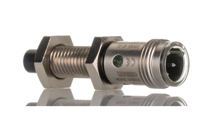 Sensore di prossimità cilindrico PNP M8 Omron E2AS08KN04M1B1, rilevamento 4 mm, corpo in acciaio inox, IP67, alimentazione 12-24 V cc.