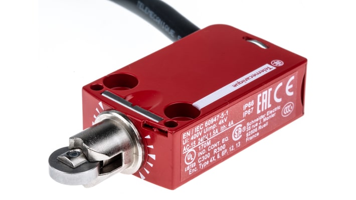 Interruttore di interblocco Telemecanique Sensors XCSM3902L2, attuatore a pistone, grado di protezione IP67/IP68, custodia metallica.