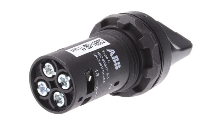 Selettore ABB C3SS1-10B-11 a 3 posizioni, IP66, montaggio 22,5 mm, contatto SPDT, per applicazioni industriali.