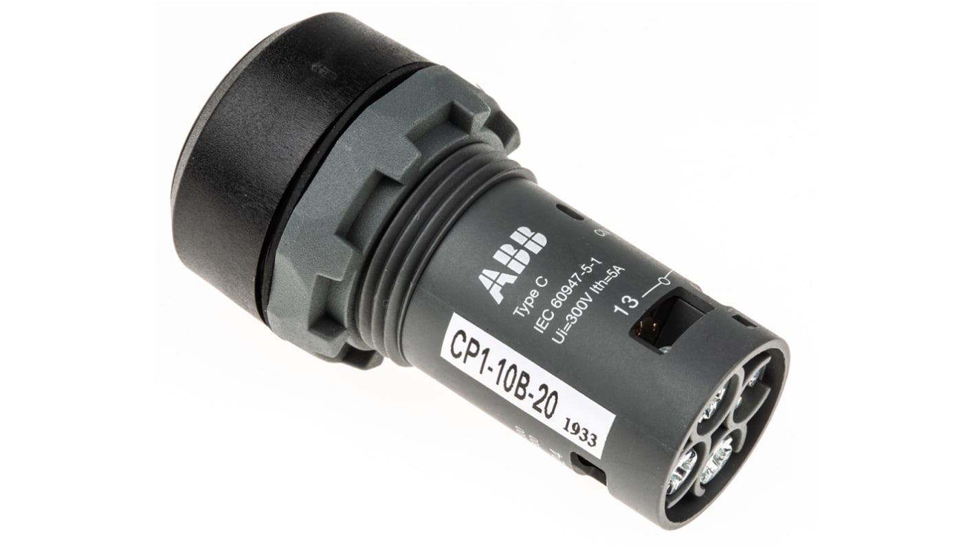 Pulsante momentaneo ABB DPST, montaggio a pannello, diametro 22 mm, IP69K, 300V, 10A, corpo in plastica, codice 1SFA619100R1026 CP1-10B-20.