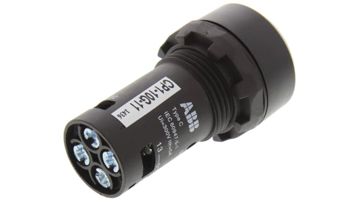 Pulsante momentaneo ABB SPDT verde, montaggio a pannello, IP69K, 22 mm, 300 V, temperatura -25/+70 °C, durata 500000 cicli.