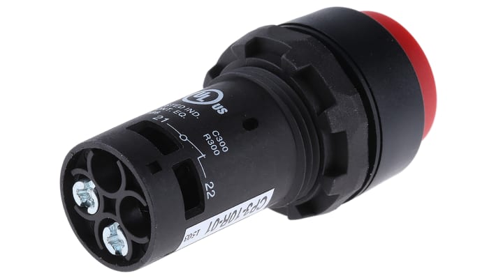 Pulsante SPST rosso ABB, montaggio a pannello, protezione IP69K, foro 22,5 mm, temperatura -25/+70 °C, codice 1SFA619102R1041.