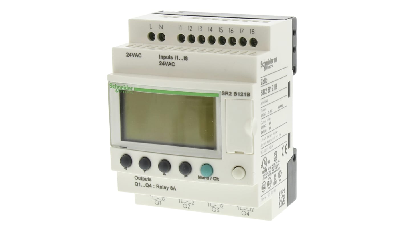 Modulo logico Schneider Electric SR2B121B Zelio Logic Smart con 8 ingressi e display LCD - Serie Zelio Logic. Ideale per automazione industriale, HVAC e illuminazione.