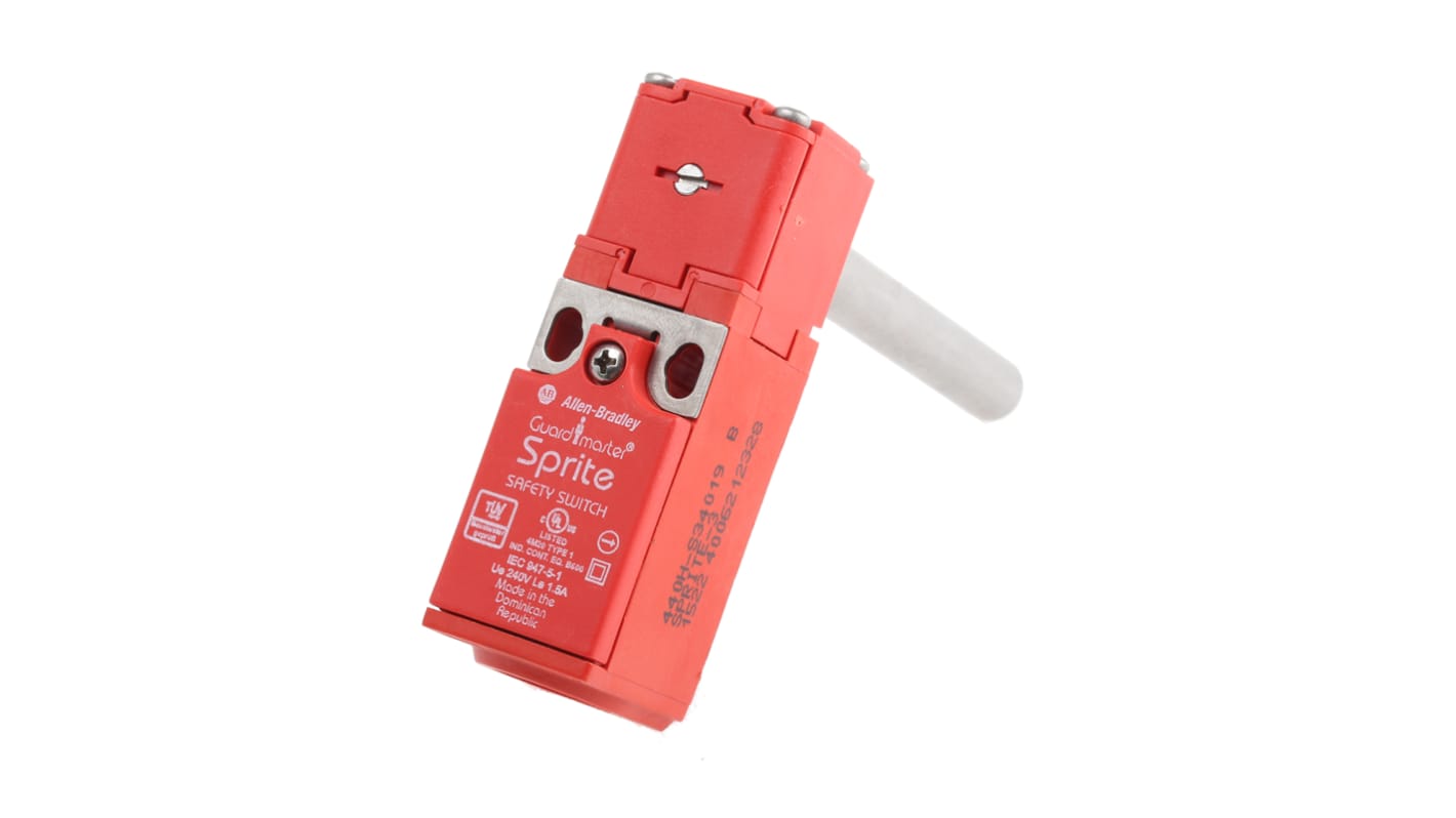 Interruttore di sicurezza a cerniera Allen Bradley Guardmaster 440H-S34019, 2 contatti N/C, IP67, dimensioni 75mm x 25mm.