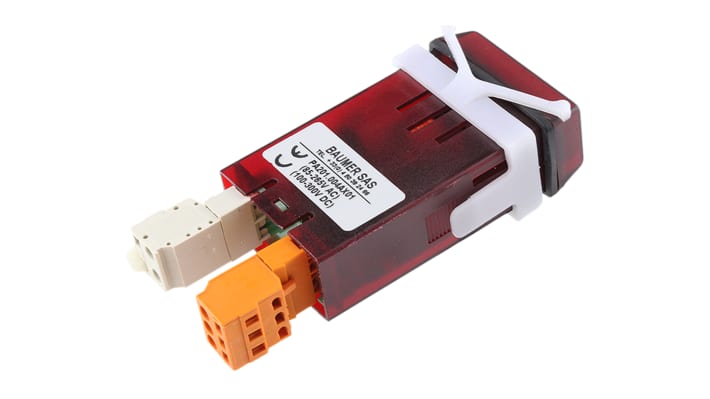 Regolatore di temperatura On/Off Baumer PA201.004AX01, per sonde Pt100 e termocoppie K/T, display LED rosso, DIN 24 x 48 mm.