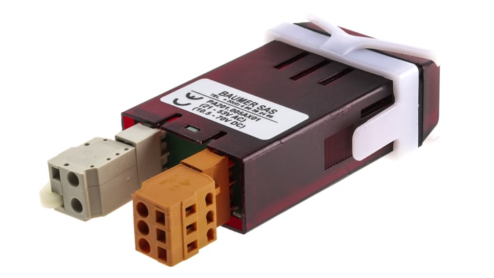 Regolatore di temperatura On/Off Baumer PA201.005AX01, alimentazione 10-70 V c.c., display LED rosso 10 mm, alloggiamento DIN 24 x 48 mm.