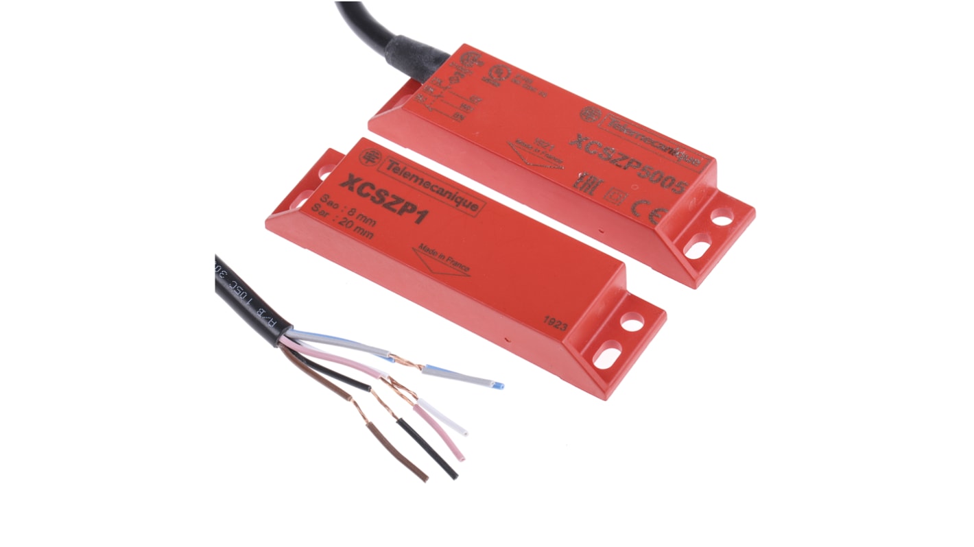 Interruttore di sicurezza magnetico Telemecanique Sensors XCSDMP5005 con attuatore codificato per macchine industriali. Tolleranza di 8mm, IP66/IP67, 24V cc.