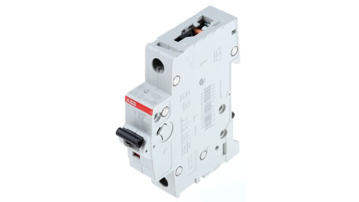 Interruttore magnetotermico ABB S201-C6, 1P 6A, Tipo C, montaggio su guida DIN, tensione nominale 253V.