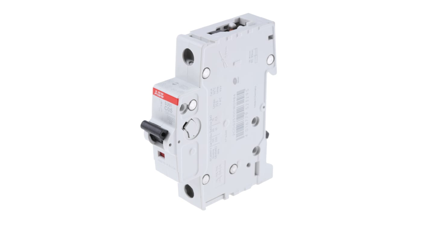 Interruttore magnetotermico ABB S201C0.5, 1P 500mA, 6 kA, per installazioni industriali, dimensioni 88mm x 17.5mm x 76mm.