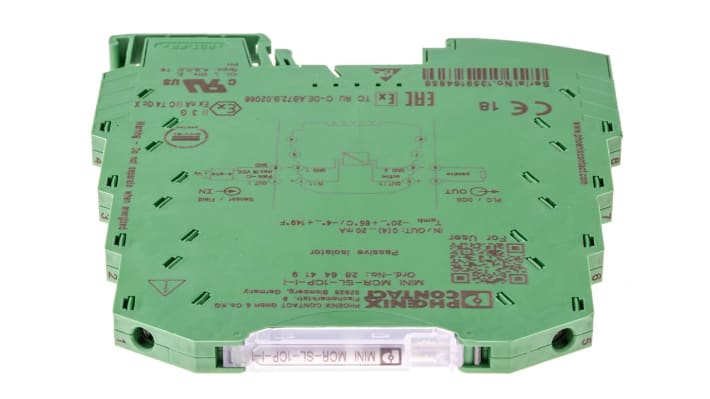 Phoenix Contact 2864419, isolatore passivo per segnali 0-20mA, montaggio su guida DIN, larghezza 6,2mm, certificato ATEX.