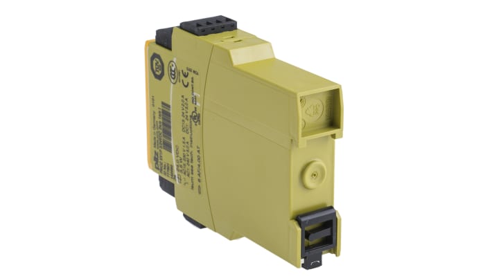 Relè di sicurezza Pilz PNOZ XV1P, 24V cc, 2 contatti, categoria 4, dimensioni 121x22.5x94mm, indicazione LED.