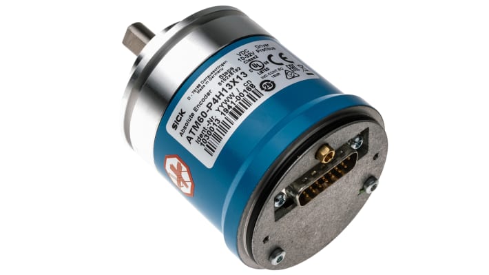 Sick ATM60-P4H13X13, encoder assoluto multigiro con 8192 impulsi per giro, diametro albero 10mm, classe di protezione IP67.