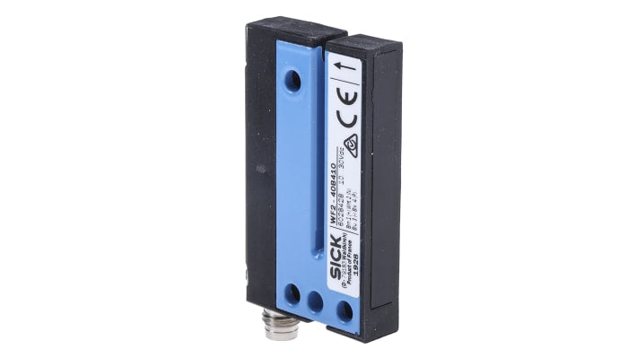 Sensore fotoelettrico a forcella Sick WF2-40B410, rilevamento 2 mm, montaggio a pannello, custodia in alluminio, IP65.