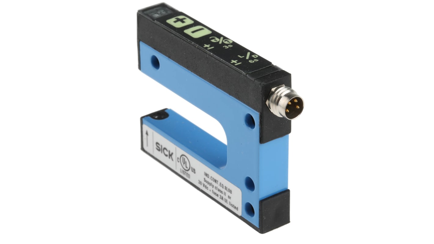 Sensore fotoelettrico a forcella Sick WF15-40B410, rilevamento 15 mm, montaggio a pannello, grado di protezione IP65.