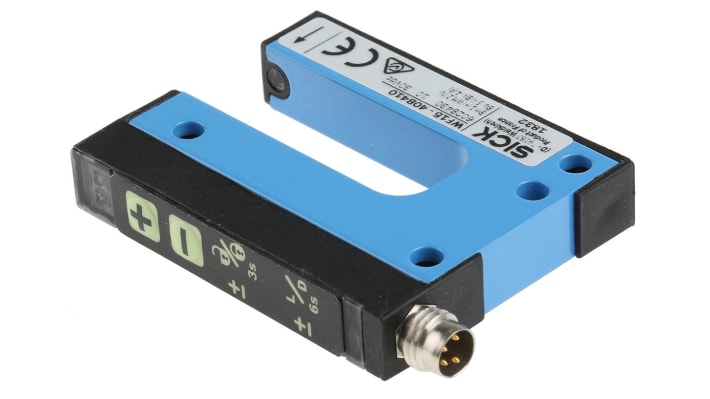 Sensore fotoelettrico a forcella Sick WF15-40B410, rilevamento 15 mm, montaggio a pannello, grado di protezione IP65.