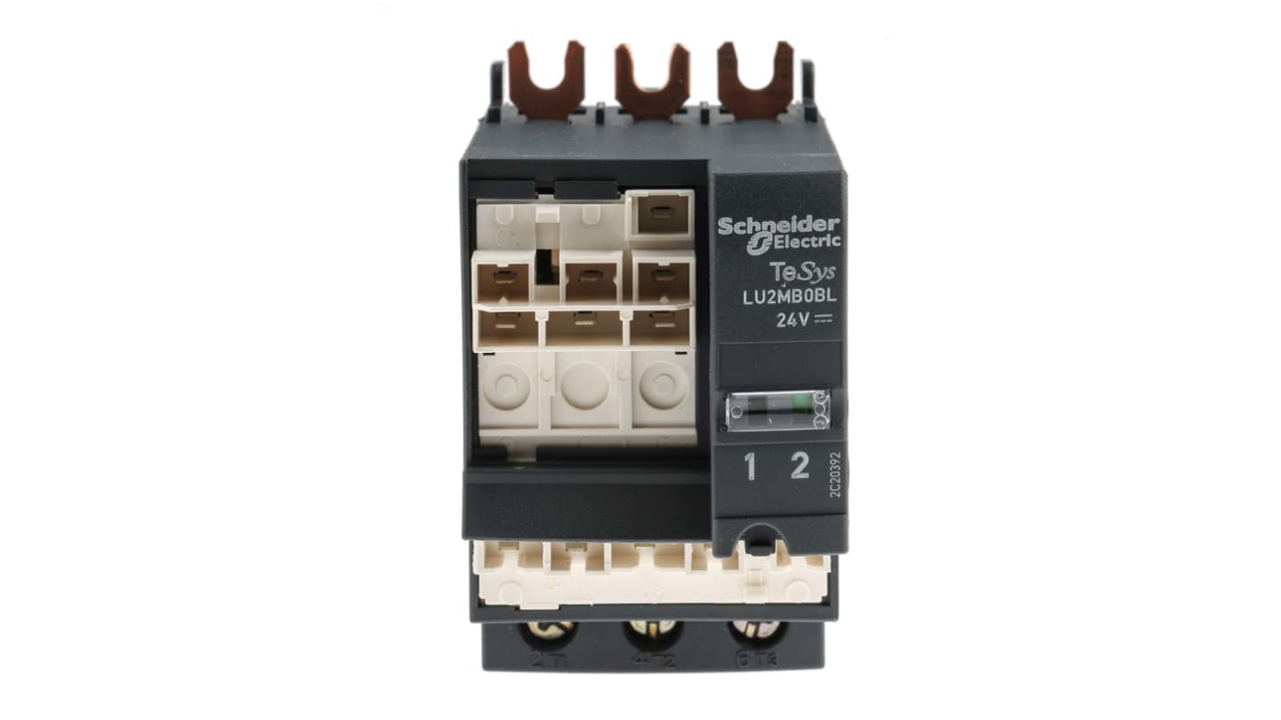 Blocco invertitore contattore Schneider Electric LU2MB0BL per Serie TeSys U - 38A, 24V CC - Ideale per controllo motori in retromarcia.