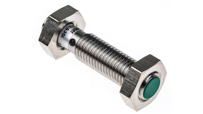 Baumer IFRM 08P17A3/S35L, sensore induttivo cilindrico M8 PNP, rilevamento 2 mm, IP67, montaggio a filo, connettore M8 a 3 pin.