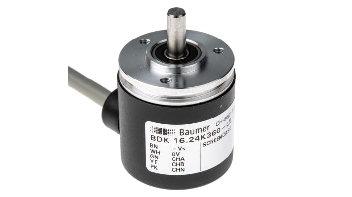 Baumer BDK 16.24K360-L5-5, encoder incrementale ottico con 360 impulsi/giro, montaggio flangia, IP64, 10-30 V c.c.