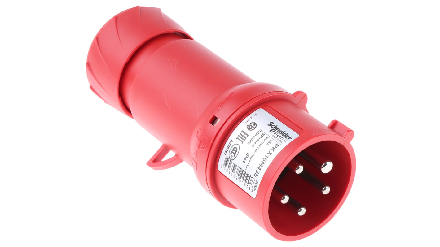 Connettore di Alimentazione Industriale Schneider Electric PKX16M435 Twist to Lock IP44 - Serie PratiKa - Maschio 3P + N + E 16A. Ideale per ambienti difficili, resistente agli urti e al fuoco.