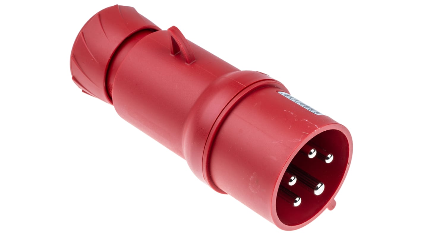 Connettore maschio industriale Schneider Electric PKX32M435, 32A 3P + N + E. Montaggio rapido snap-on, pressacavo autocentrante. Conforme agli standard NF EN 60309 e IEC 309.