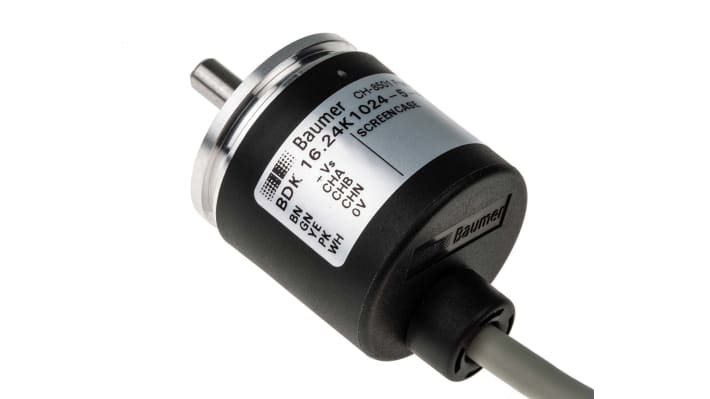 Baumer BDK 16.24K1024-5-4, encoder incrementale ottico con 1024 impulsi/giro, montaggio a collare, albero 5mm, IP42.