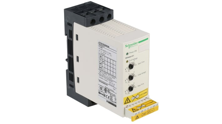 Avviatore soft-start Schneider Electric ATS01N209QN, 3 fasi, 4 kW, 415 V, IP20, dimensioni 130,7 x 45 x 145 mm.