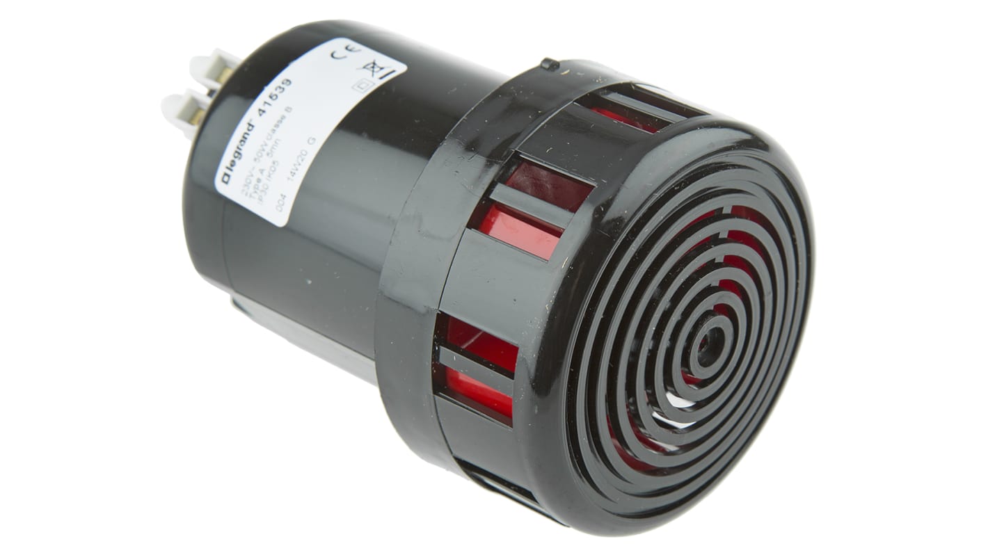 Cicalino elettromeccanico Legrand 0 415 39, montaggio superficiale, 230 V, 105 dB, dimensioni 73 mm, consumo 250 mA.