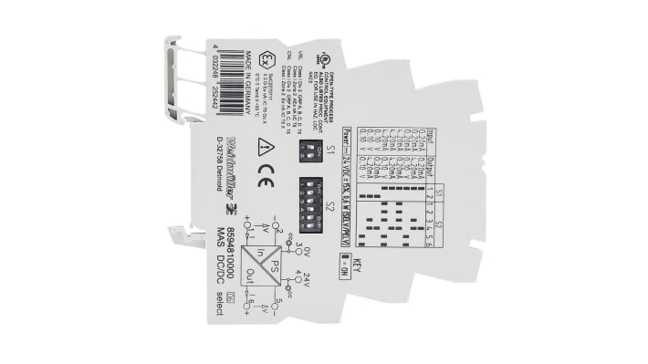 Condizionatore di segnale Weidmüller ACT20X, codice 8594810000, montaggio su guida DIN, dimensioni 88x6,1x97,8mm.