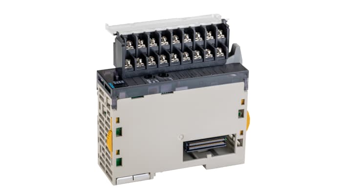 Modulo di espansione Omron CJ1W-MAD42 per PLC Serie SYSMAC CJ, 4 ingressi e 2 uscite, montaggio su guida DIN, dimensioni 90 x 31 x 89 mm.