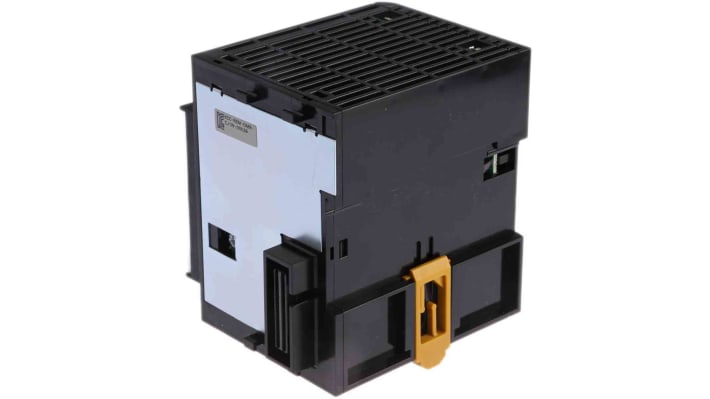 Alimentatore PLC Omron CJ1W-PA205R, 25 W, 5 A, montaggio su guida DIN, dimensioni 81,6 x 90 x 80 mm.