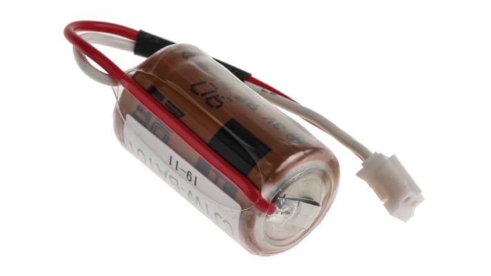 Batteria Omron CJ1W-BAT01 per CPU PLC serie Cj2, 3 V, 850 mAh, dimensioni 15 x 15 x 35 mm, durata 5 anni a 25 °C.