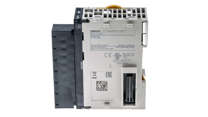 Modulo di espansione Omron CJ1W-ID211-SL per PLC Serie SYSMAC CJ, 16 ingressi digitali, dimensioni 90 x 31 x 89 mm.