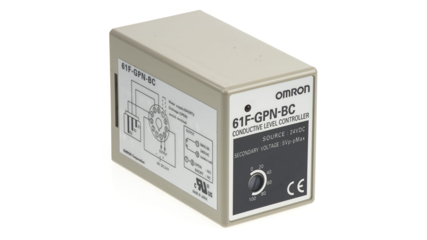 Omron 61F-GPN-BC, controller di livello DIN 24VDC, dimensioni 84x38x49,4 mm, tempo di risposta 1,5 s, uscita relè.