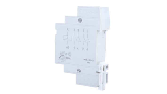 Finder Relè di potenza serie 20, SP-NC/SP-NA, 24V cc, montaggio su guida DIN, dimensioni 17,4mm x 58,4mm x 84mm.