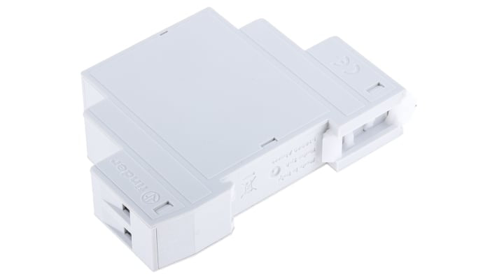 Finder Timer Relay DPST per guida DIN, intervallo 0.1-20 min, 24-240V, 10A, dimensioni 17.5x60.8x84 mm.