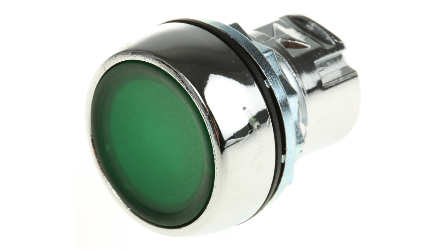 Pulsante a filo verde illuminato Allen Bradley 800FM-LF3, resistente alla corrosione, IP65, diametro 29.6mm. Ideale per applicazioni industriali.