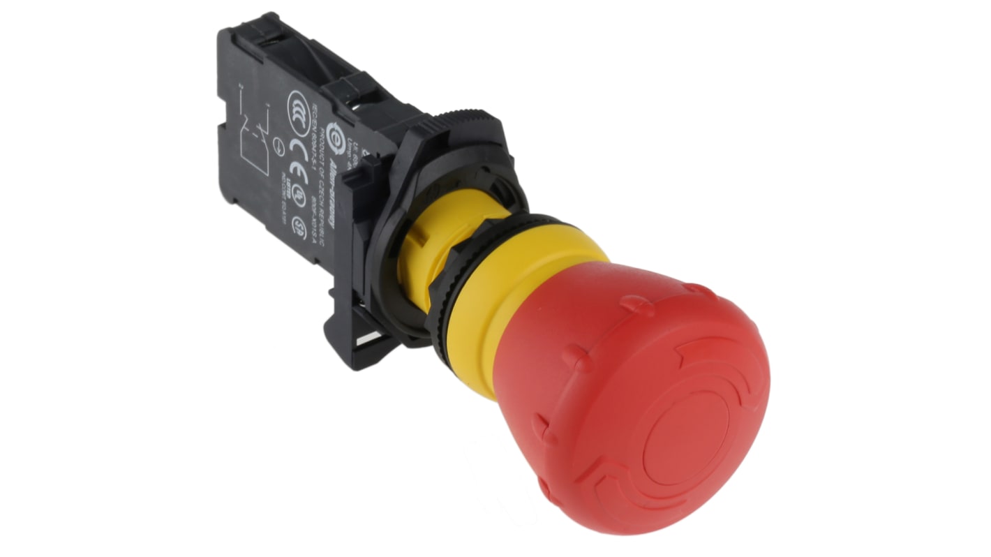 Pulsante di arresto di emergenza Allen Bradley 800F, montaggio a pannello, diametro foro 22,5 mm, colore rosso, IP66.
