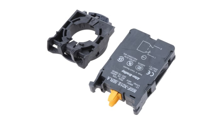 Blocco contatti Allen Bradley 800F-PX01S, con terminazioni a vite e protezione IP66, montaggio su base 22mm.