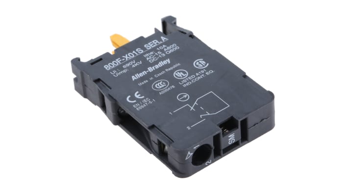 Blocco contatti Allen Bradley 800F-PX01S, con terminazioni a vite e protezione IP66, montaggio su base 22mm.