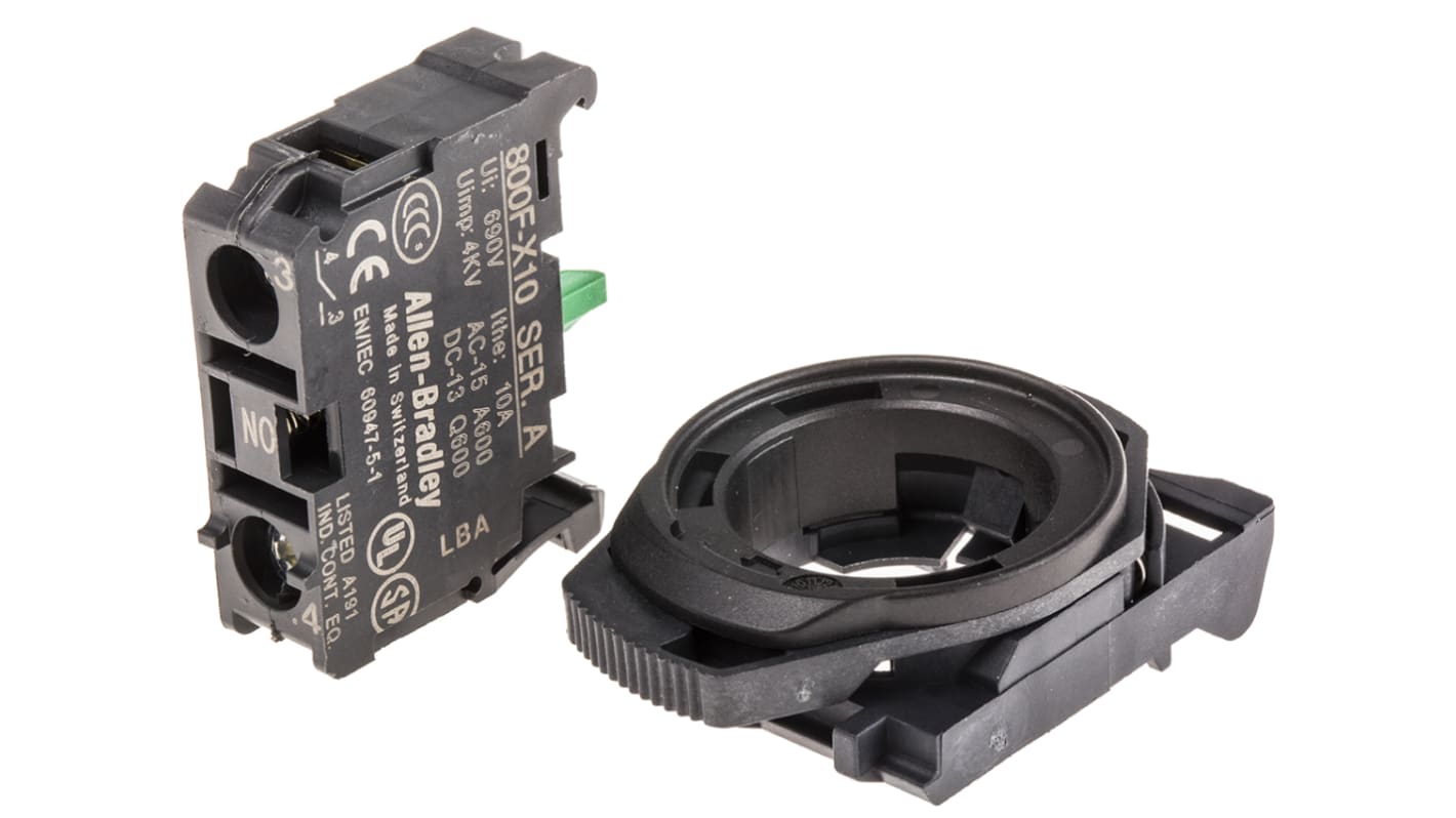 Allen Bradley 800F-PX10, blocco contatti a vite per circuiti elettronici, tensione 600V, con terminali a vite e collare di fissaggio.