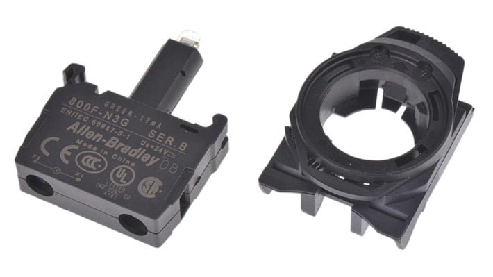 Allen Bradley 800F-PN3G, blocco contatti luminoso LED verde, tensione 24 V, protezione IP66, terminali a vite inclusi.
