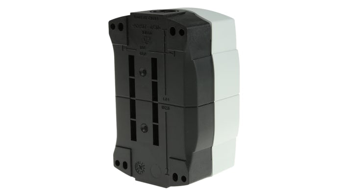 Scatola per pulsante Allen Bradley 800F-2PM, IP66, dimensioni 124x79x58 mm, colore grigio, con 2 fori Ø 22mm, resistente a polvere e getti d'acqua.