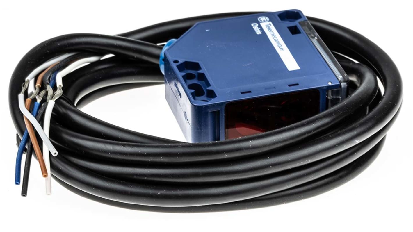 Sensore fotoelettrico compatto Telemecanique Sensors XUK9ARCNL2, rilevamento fino a 5 m, montaggio superficiale, dimensioni 50 x 50 x 18 mm.