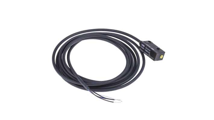 Baumer FHDK 10N5101, sensore fotoelettrico rettangolare a diffusione, rilevamento 20-120 mm, uscita NPN, IP65, alimentazione 10-30VDC.