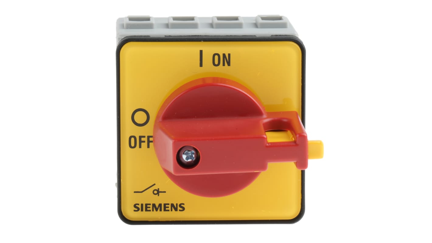 Interruttore di isolamento Siemens 3LD2022-0TK13, 3 poli, 16A, montaggio a pannello, protezione IP65, dimensioni 48 x 48 mm.