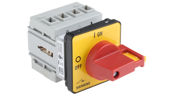 Interruttore di isolamento Siemens 3LD2022-0TK13, 3 poli, 16A, montaggio a pannello, protezione IP65, dimensioni 48 x 48 mm.