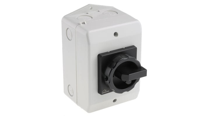 Interruttore di isolamento Siemens 3LD2064-0TB51, 3 poli, 16A, IP65, dimensioni 152x100x117mm, attuatore rotante.