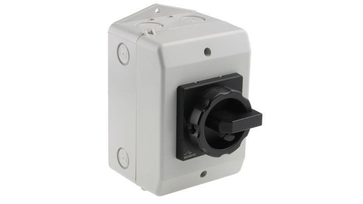 Interruttore di isolamento Siemens 3LD2064-1GP51, 3 poli, 16 A, IP65, dimensioni 152x100x117 mm, lucchettabile.